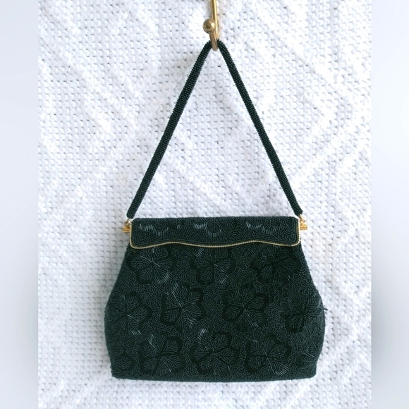 Handbags - Vintage Beaded Black and Gold hand Bag
